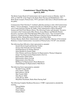 Commissioners' Board Meeting Minutes April 22, 2019