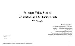 Pojoaque Valley Schools Social Studies CCSS Pacing Guide 7 Grade