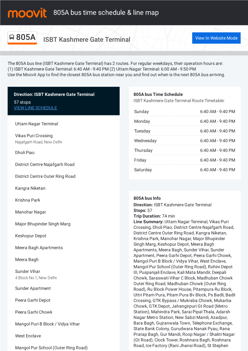805A Bus Time Schedule & Line Route