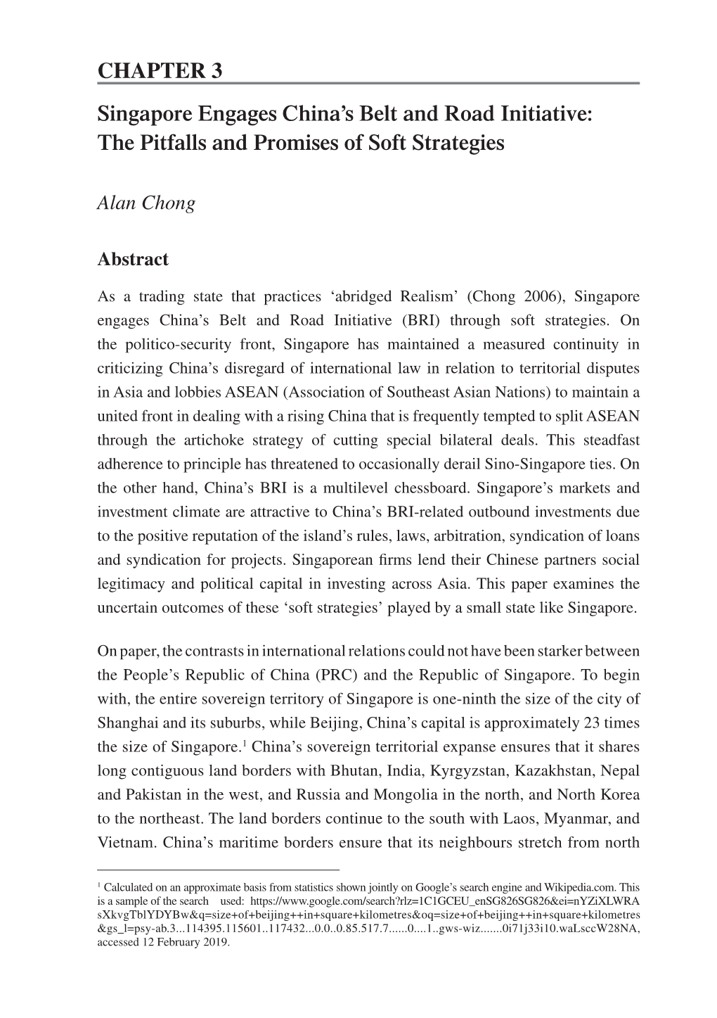 Singapore Engages China's Belt and Road Initiative: the Pitfalls and Promises of Soft Strategies CHAPTER 3