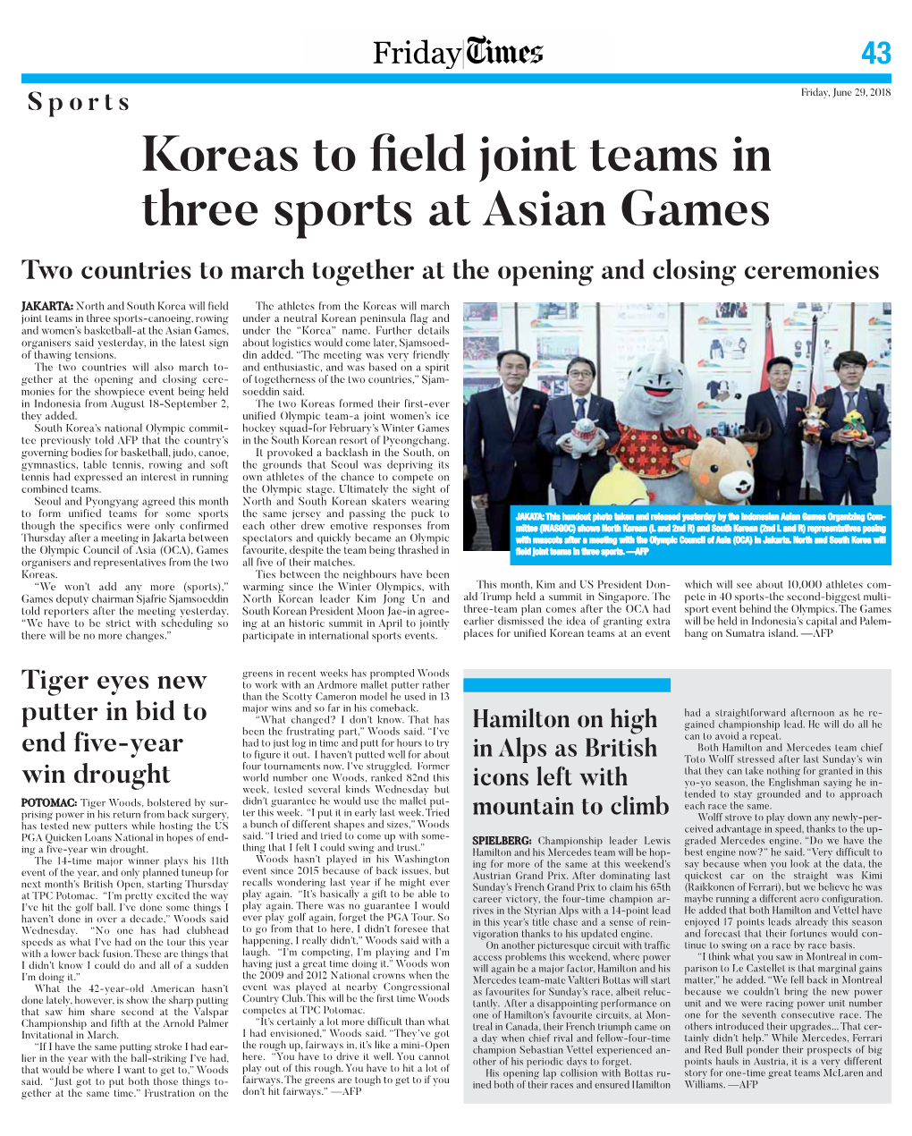 Koreas to Field Joint Teams in Three Sports at Asian Games Two Countries to March Together at the Opening and Closing Ceremonies
