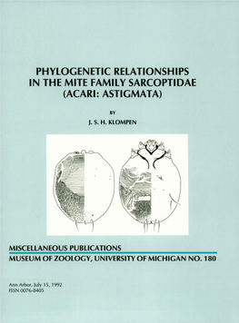 Phylogenetic Relationships in the Mite Fa[.:Ily Sarcoptidae (Acari: Asticmata)