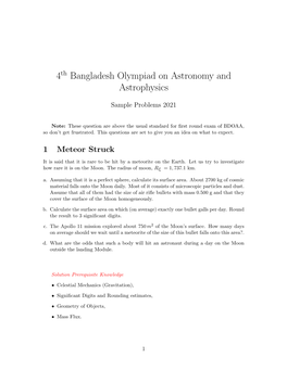 4 Bangladesh Olympiad on Astronomy and Astrophysics