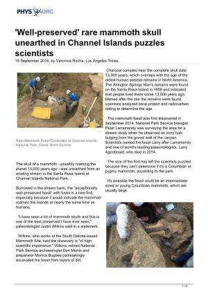 Rare Mammoth Skull Unearthed in Channel Islands Puzzles Scientists 19 September 2016, by Veronica Rocha, Los Angeles Times