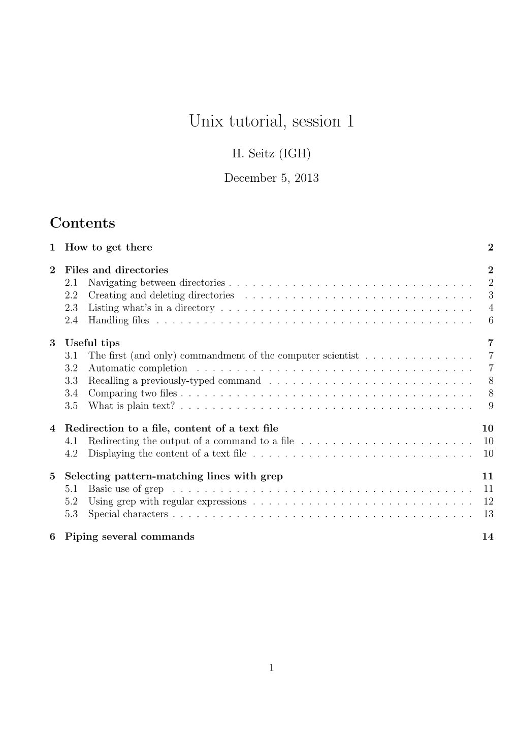 Unix Tutorial, Session 1