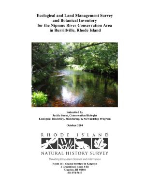 Ecological and Land Management Survey and Botanical Inventory for the Nipmuc River Conservation Area in Burrillville, Rhode Island