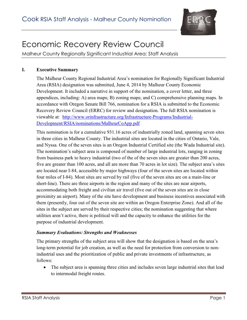 Staff Analysis of Malheur County Nomination