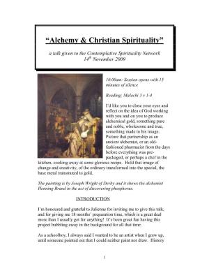 Alchemy and Christian Spirituality Talk Mark Powell 14 Nov 2009