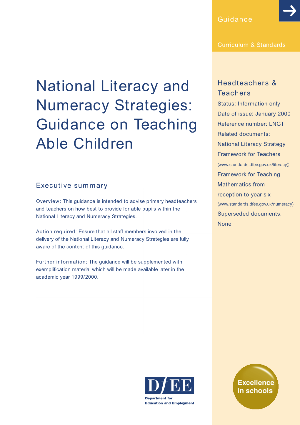 National Literacy and Numeracy Strategies: Guidance on Teaching Able Children