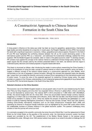 A Constructivist Approach to Chinese Interest Formation in the South China Sea Written by Max Freundlieb