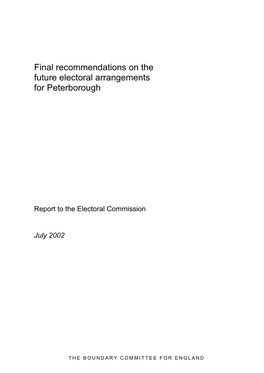 Final Recommendations on the Future Electoral Arrangements for Peterborough