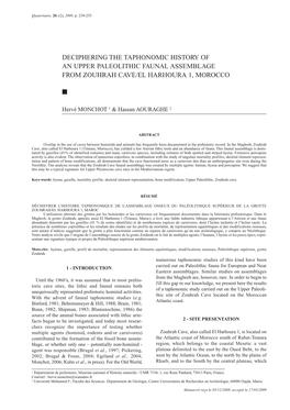 Deciphering the Taphonomic History of an Upper Paleolithic Faunal Assemblage from Zouhrah Cave/El Harhoura 1, Morocco