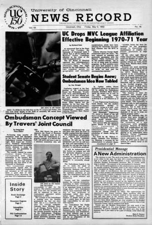University of Cincinnati News Record. Friday, May 9, 1969. Vol. LVI, No