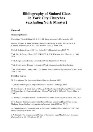Bibliography of Stained Glass in York City Churches (Excluding York Minster)
