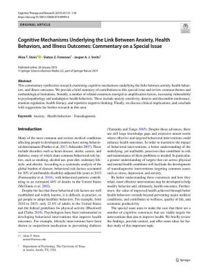 Cognitive Mechanisms Underlying the Link Between Anxiety, Health Behaviors, and Illness Outcomes: Commentary on a Special Issue