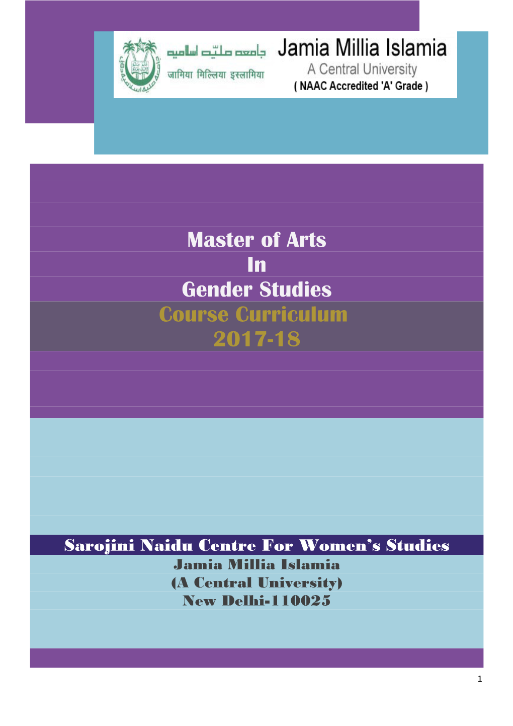 Master of Arts in Gender Studies Course Curriculum 2017-18