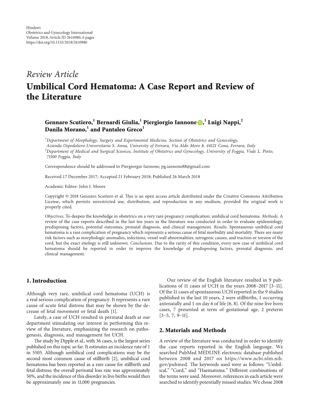 Review Article Umbilical Cord Hematoma: a Case Report and Review of the Literature