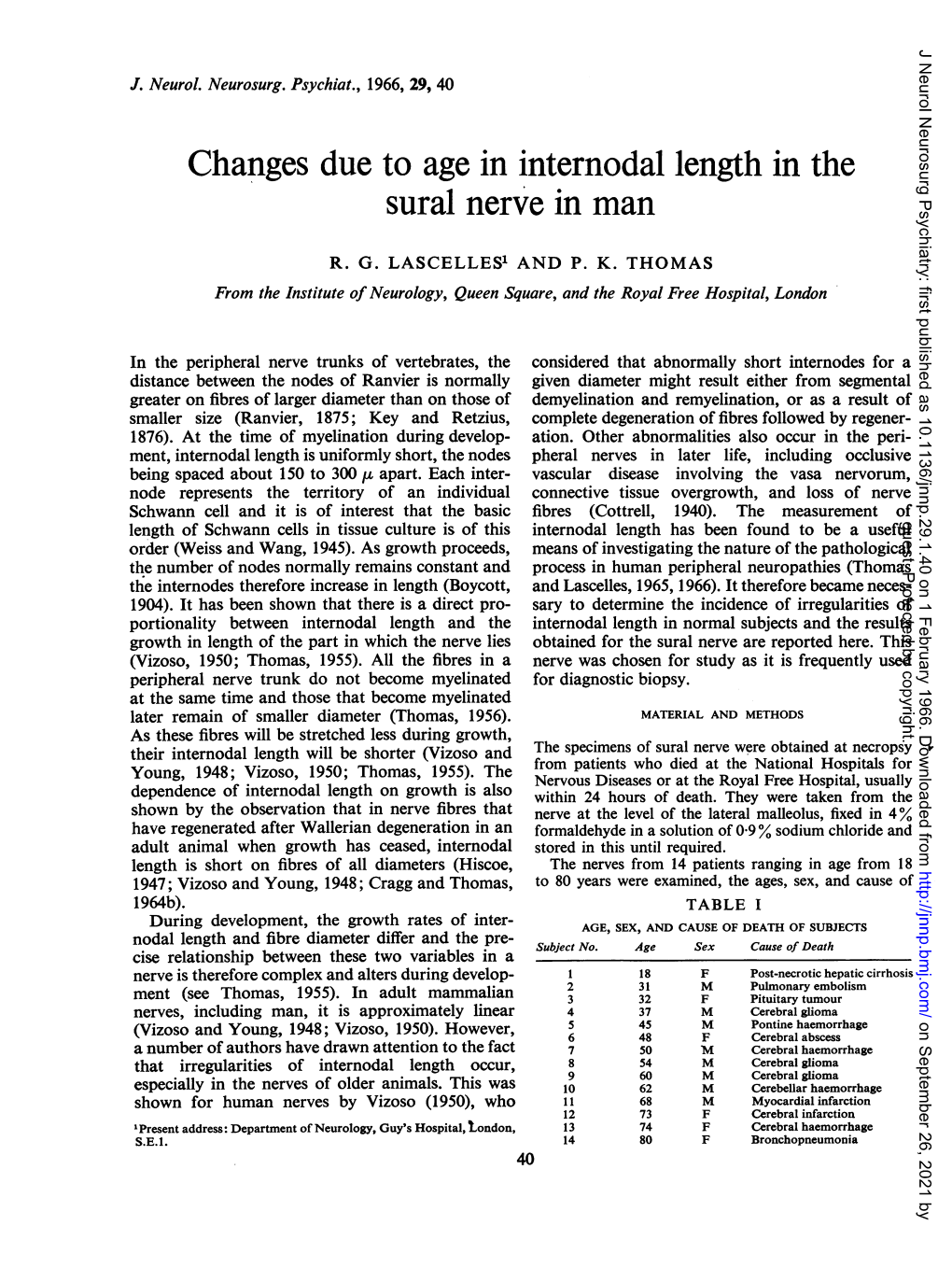 Changes Due to Age in Internodal Length Inthe Sural Nerve In