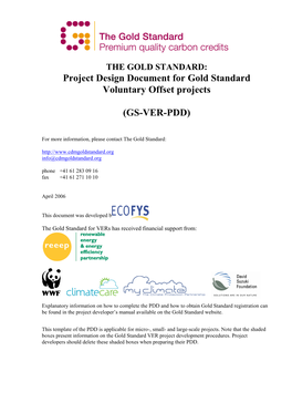 Project Design Document for Gold Standard Voluntary Offset Projects (GS-VER-PDD)
