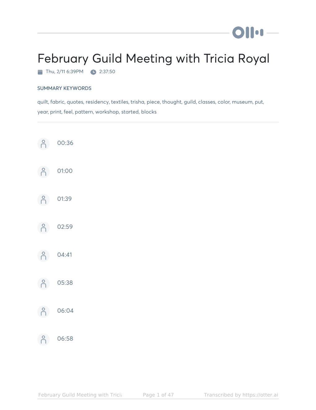 February Guild Meeting with Tricia Royal Thu, 2/11 6:39PM 2:37:50