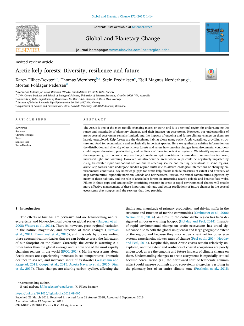 Arctic Kelp Forests Diversity, Resilience and Future