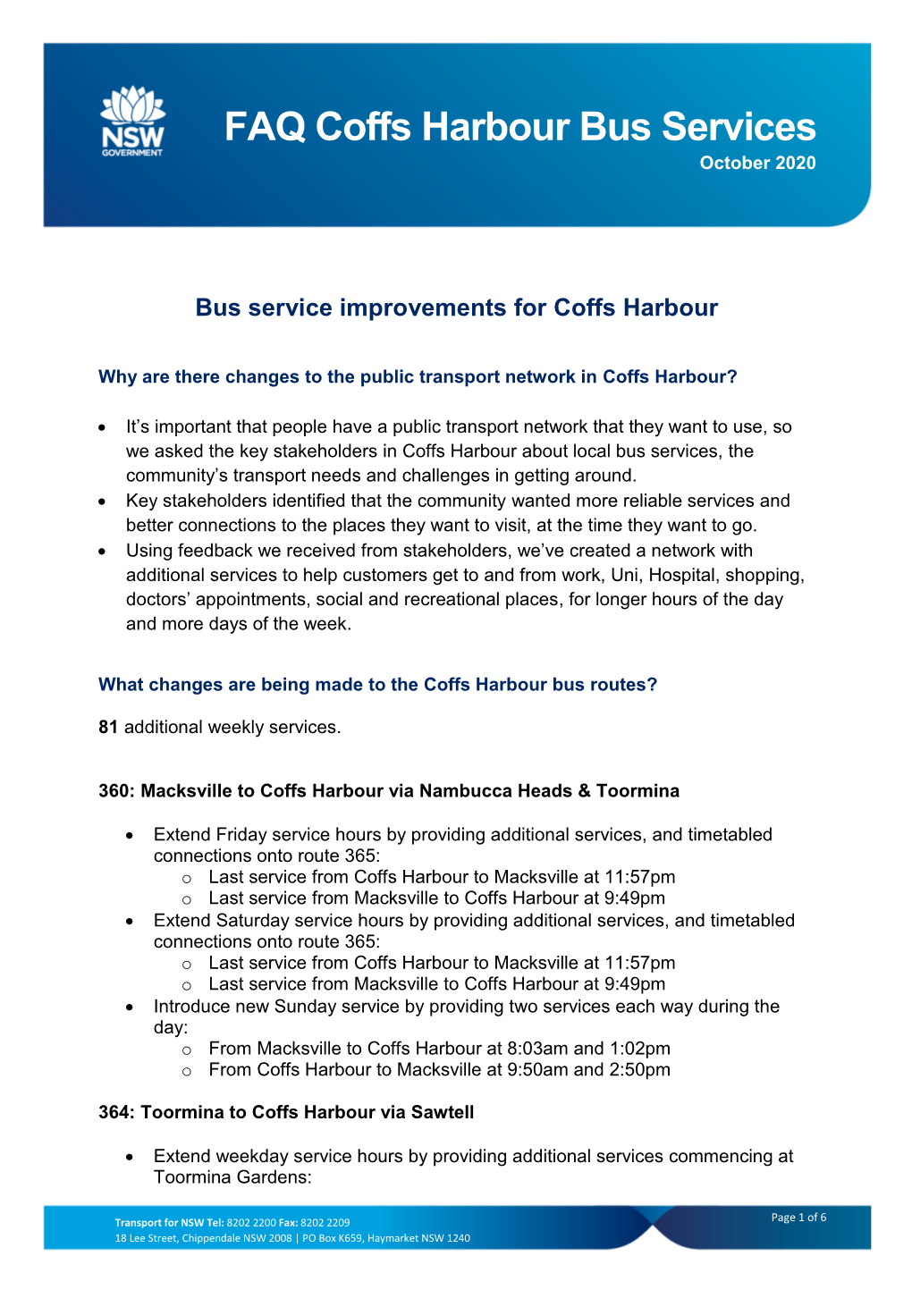 FAQ Coffs Harbour Bus Services October 2020
