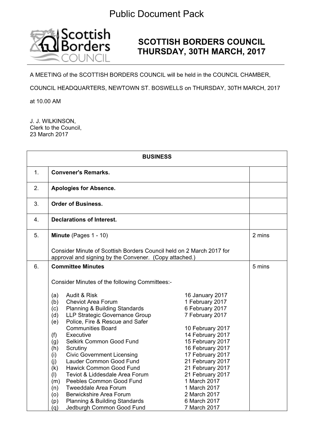 (Public Pack)Agenda Document for Scottish Borders Council, 30/03