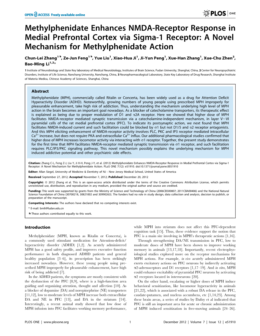 Methylphenidate Enhances NMDA-Receptor Response in Medial Prefrontal Cortex Via Sigma-1 Receptor: a Novel Mechanism for Methylphenidate Action