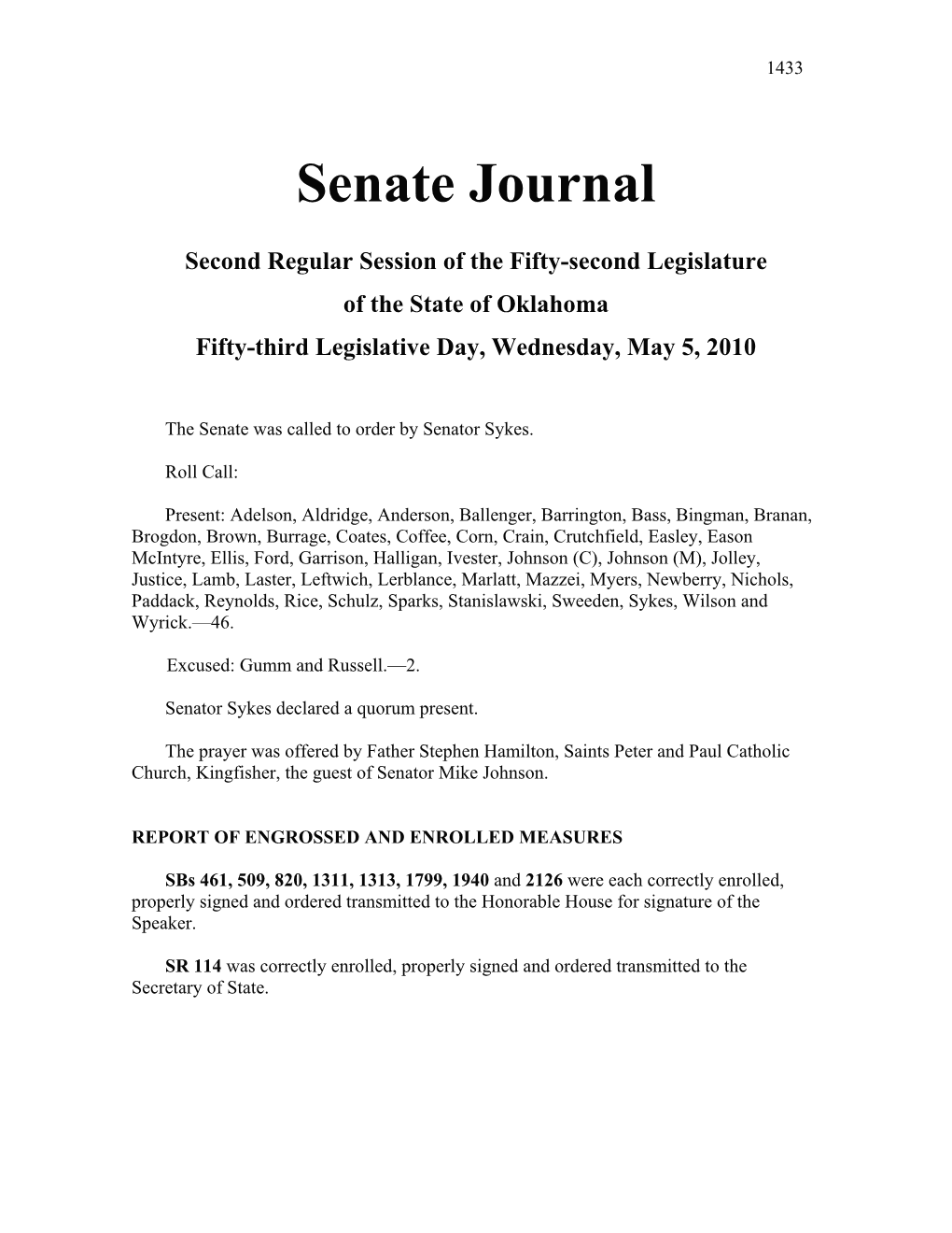 Senate Journal May 05, 2010
