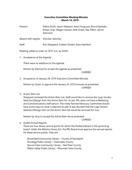 Executive Committee Meeting Minutes March 14, 2019