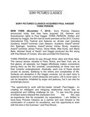 Sony Pictures Classics Acquires Paul Haggis' Third Person