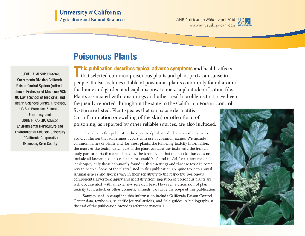 Poisonous Plants His Publication Describes Typical Adverse Symptoms and Health Effects JUDITH A