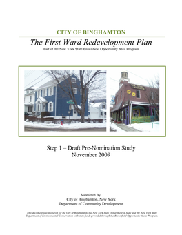 The First Ward Redevelopment Plan Part of the New York State Brownfield Opportunity Area Program