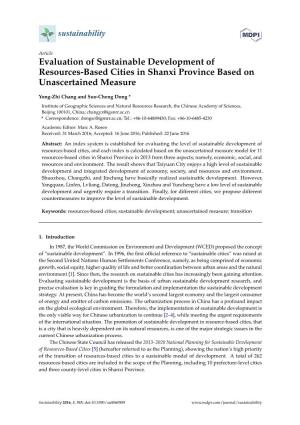 Evaluation of Sustainable Development of Resources-Based Cities in Shanxi Province Based on Unascertained Measure