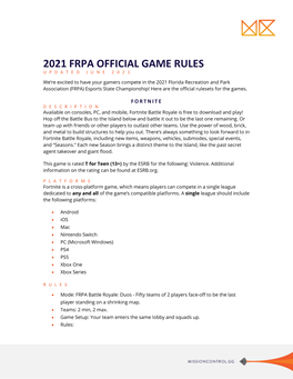 2021 Frpa Official Game Rules Updated June 2021