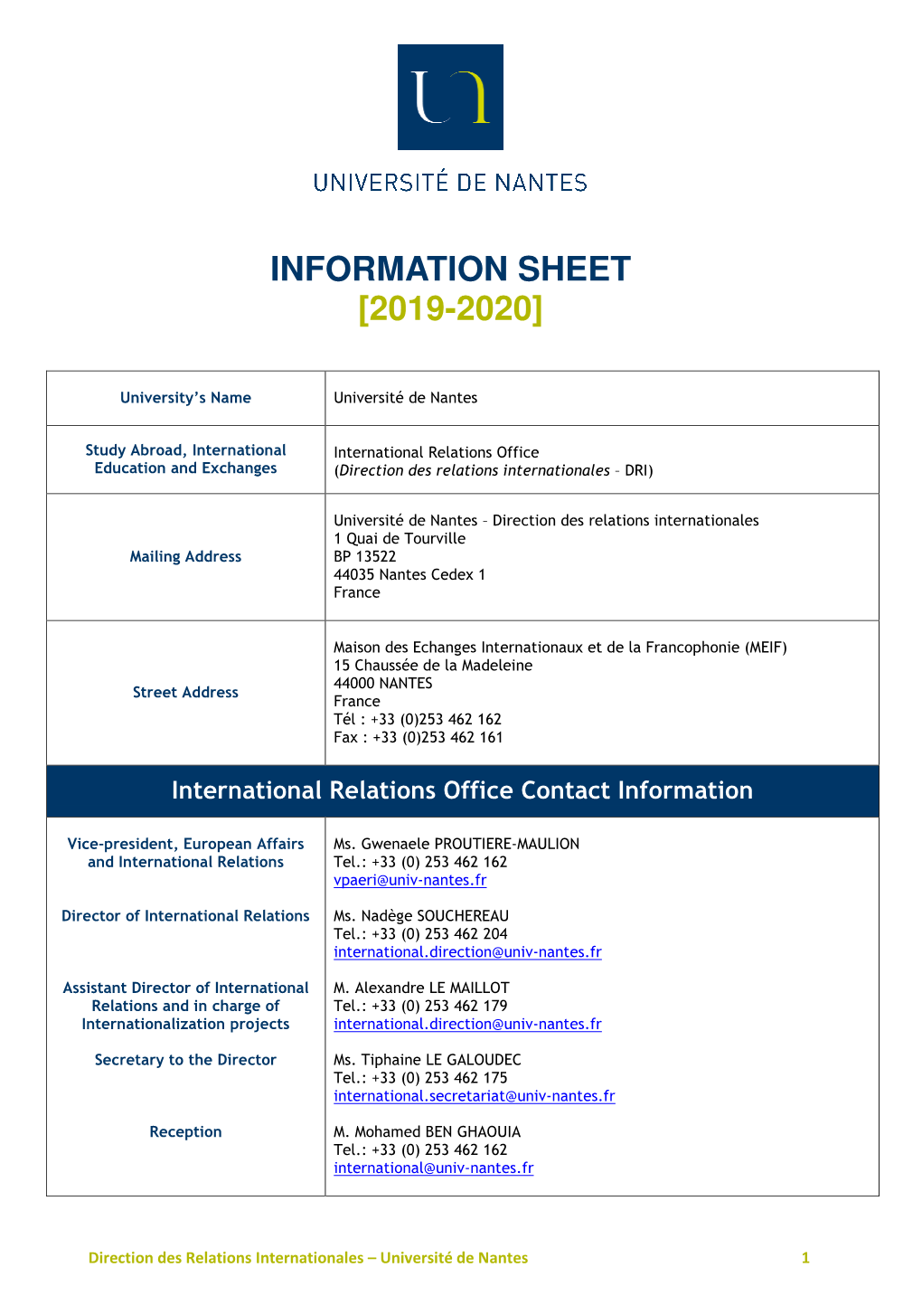 2019-2020 Information Sheet