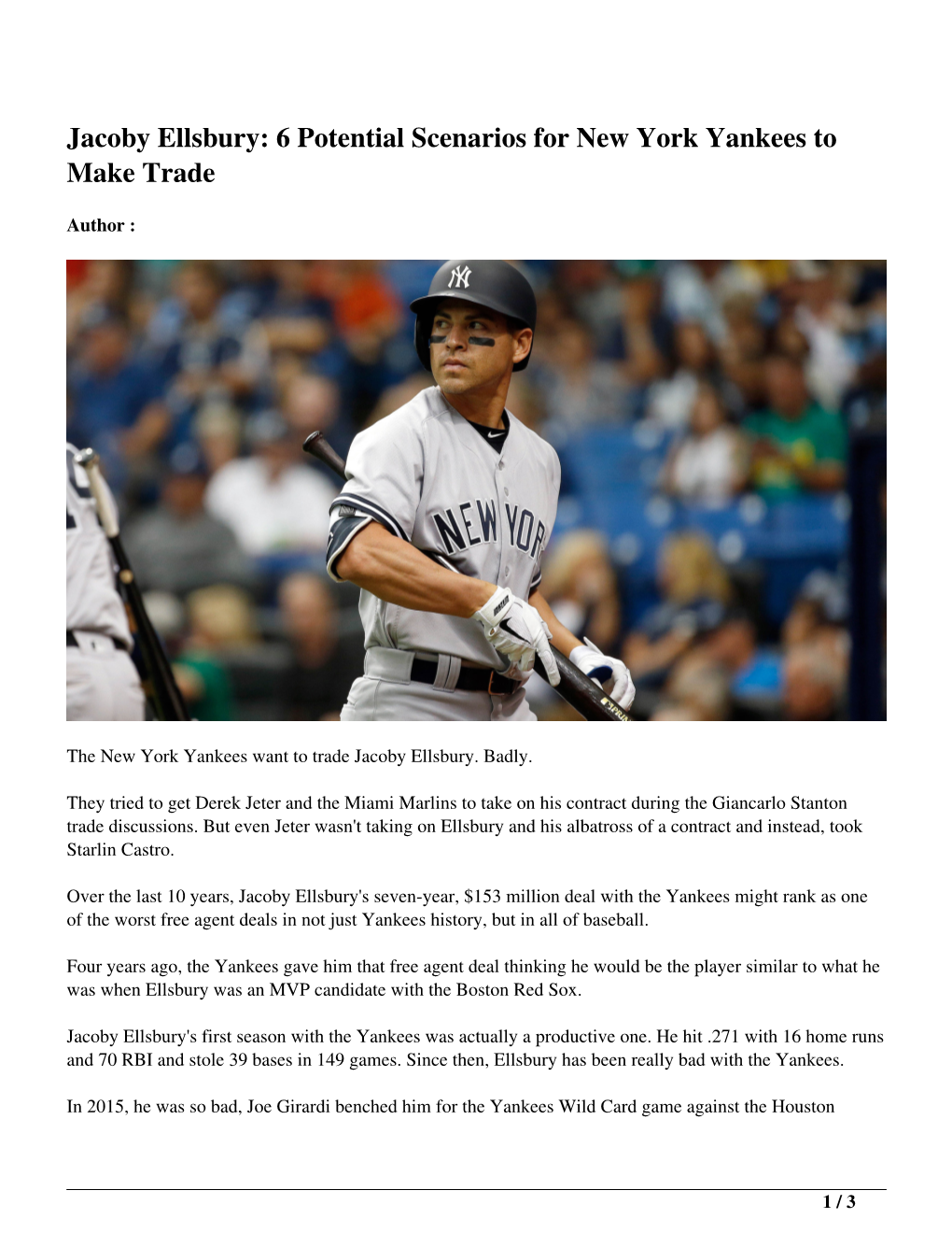 Jacoby Ellsbury: 6 Potential Scenarios for New York Yankees to Make Trade