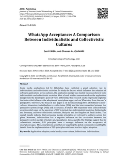 Whatsapp Acceptance: a Comparison Between Individualistic and Collectivistic Cultures