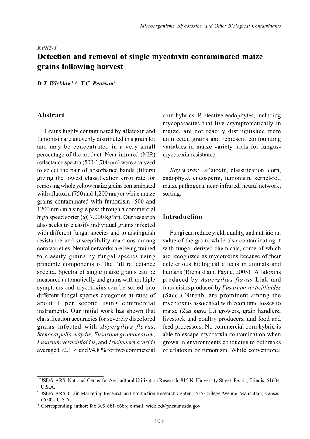 Detection and Removal of Single Mycotoxin Contaminated Maize Grains Following Harvest