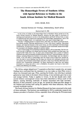 The Hemorrhagic Fevers of Southern Africa South African Institute For