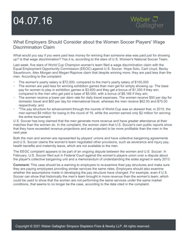 What Employers Should Consider About the Women Soccer Players' Wage Discrimination Claim