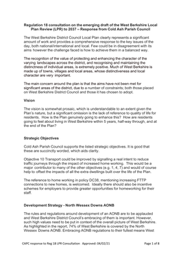 Regulation 18 Consultation on the Emerging Draft of the West Berkshire Local Plan Review (LPR) to 2037 – Response from Cold Ash Parish Council
