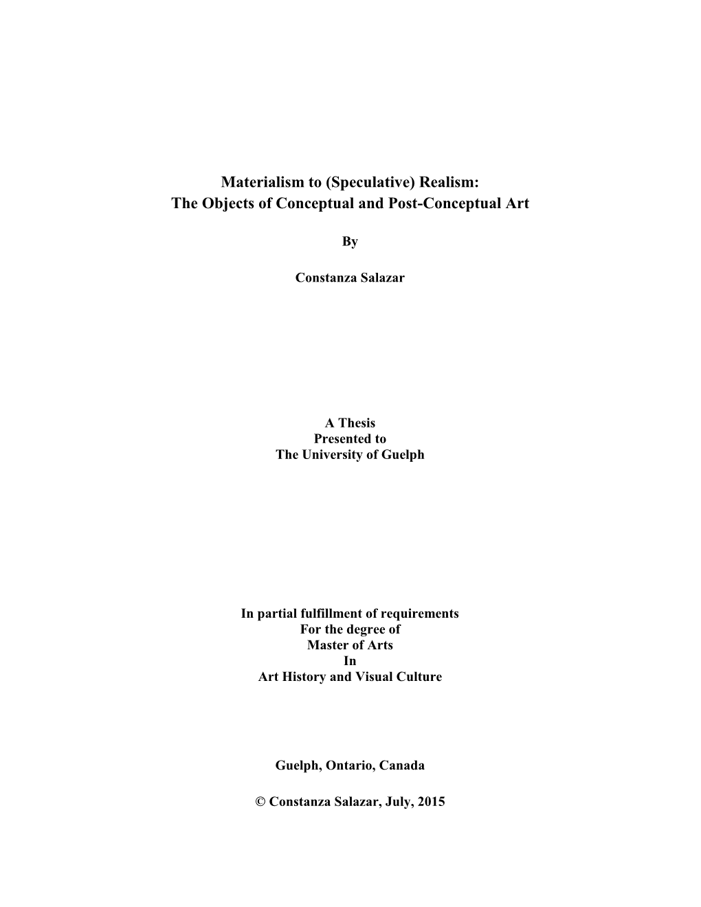 (Speculative) Realism: the Objects of Conceptual and Post-Conceptual Art