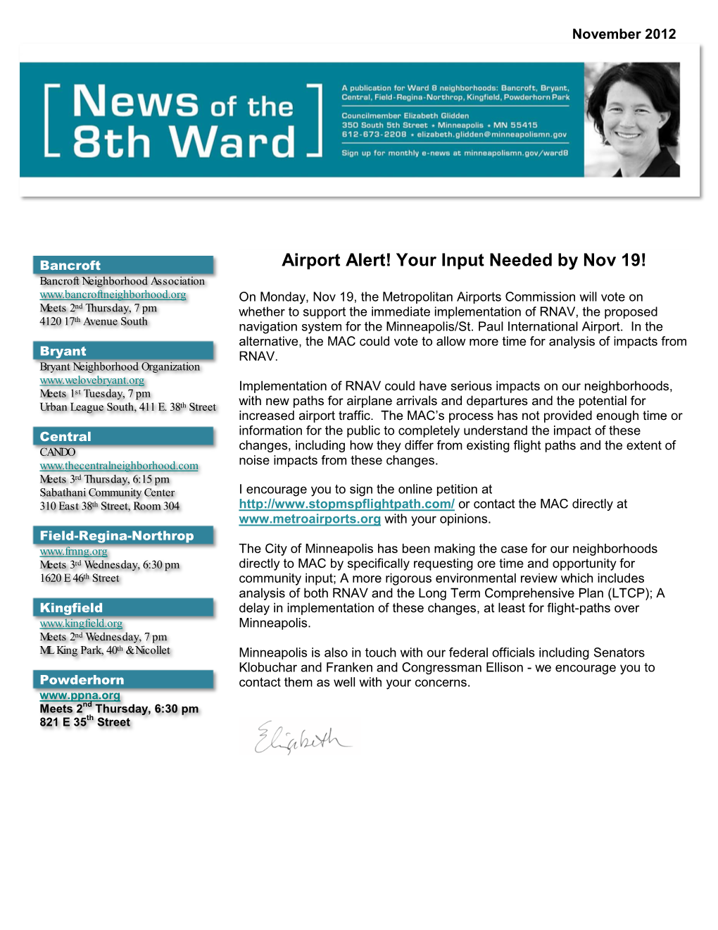 Ward 8 Newsletter November 2012