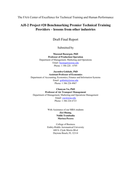 AJI-2 Project #20 Benchmarking Premier Technical Training Providers – Lessons from Other Industries Draft Final Report