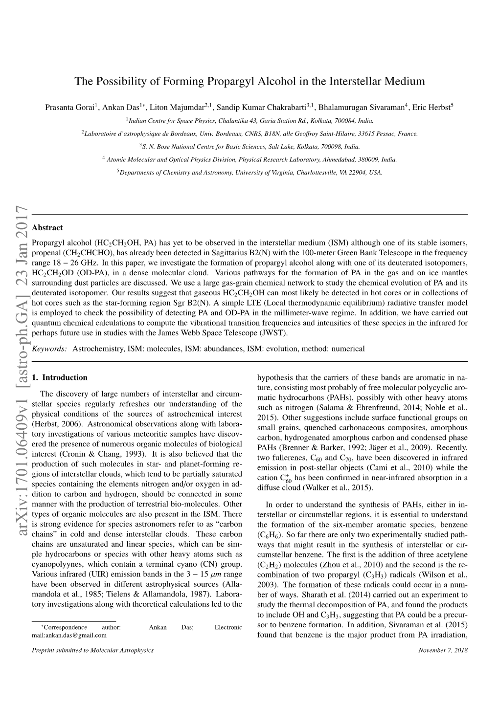 Arxiv:1701.06409V1 [Astro-Ph.GA] 23 Jan 2017 Chains” in Cold and Dense Interstellar Clouds