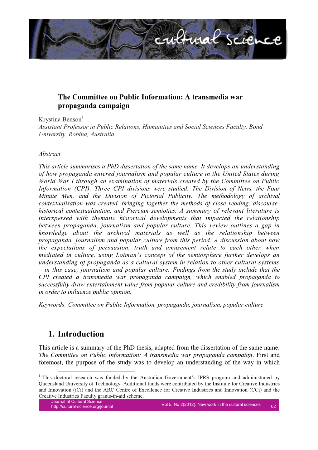 The Committee on Public Information: a Transmedia War Propaganda Campaign