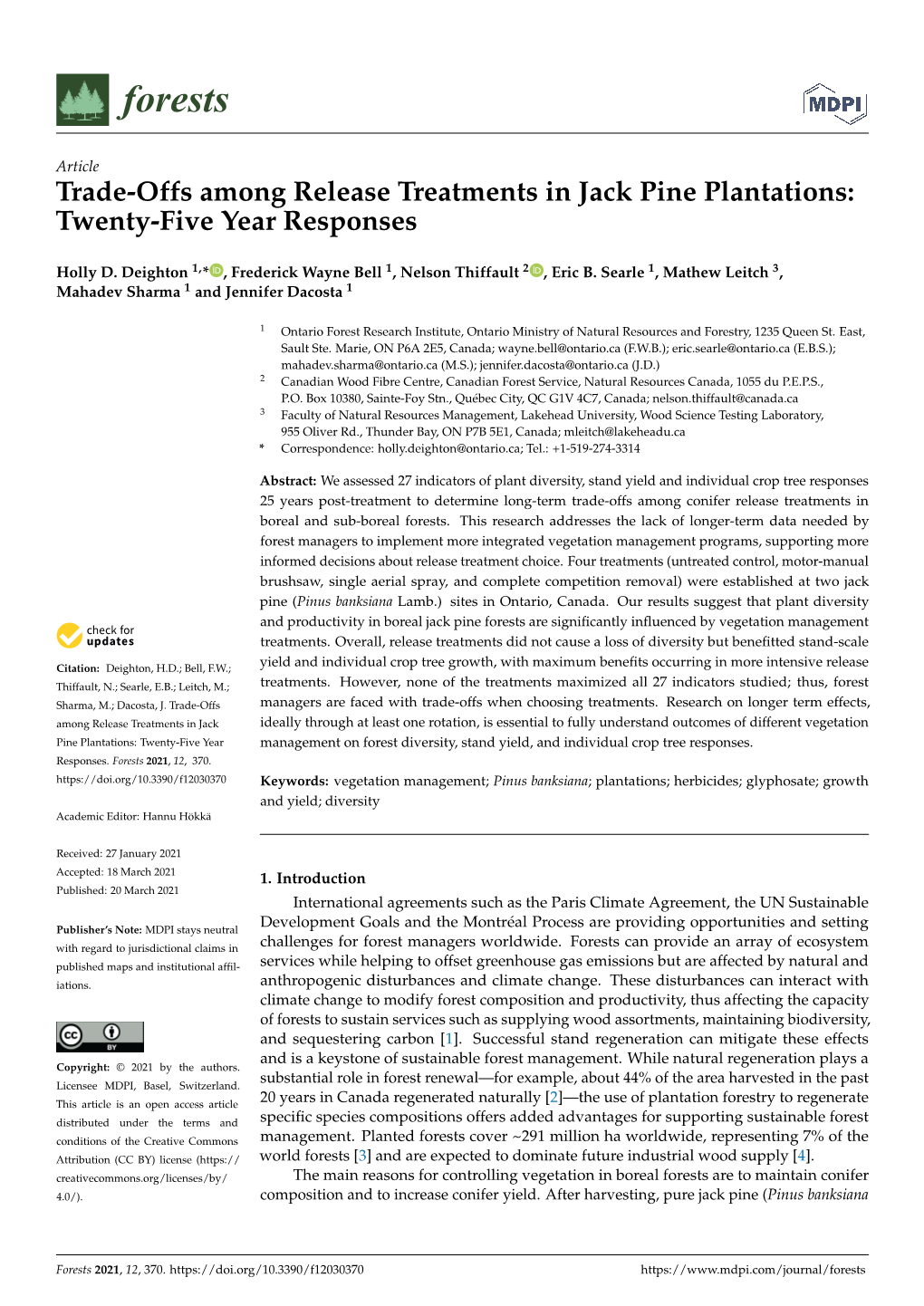 Trade-Offs Among Release Treatments in Jack Pine Plantations: Twenty-Five Year Responses