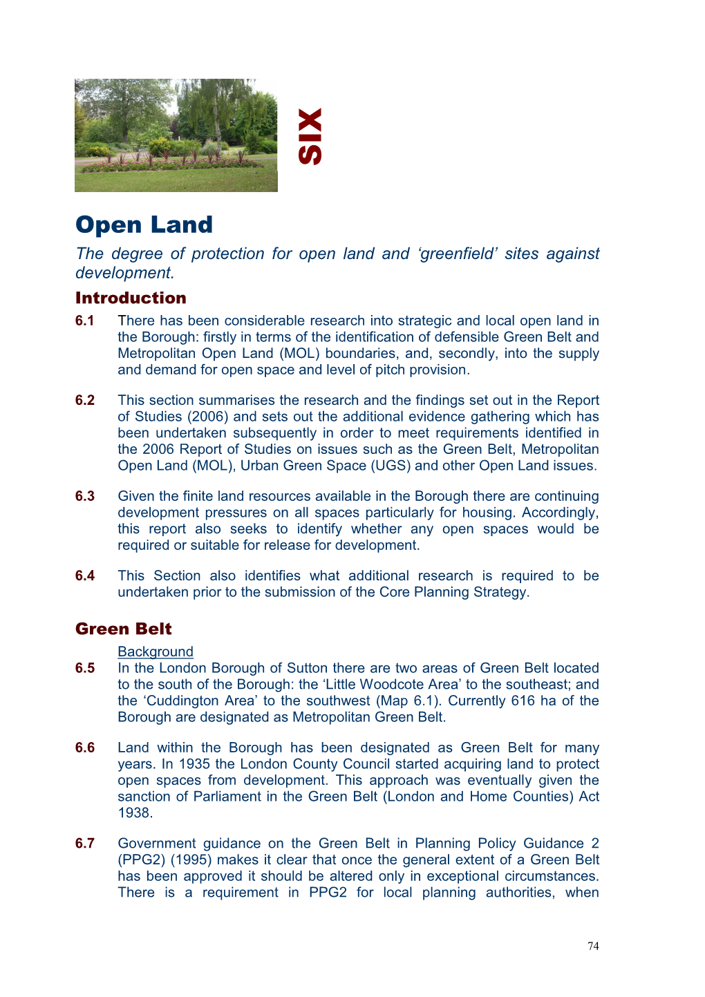 Open Land the Degree of Protection for Open Land and ‘Greenfield’ Sites Against Development