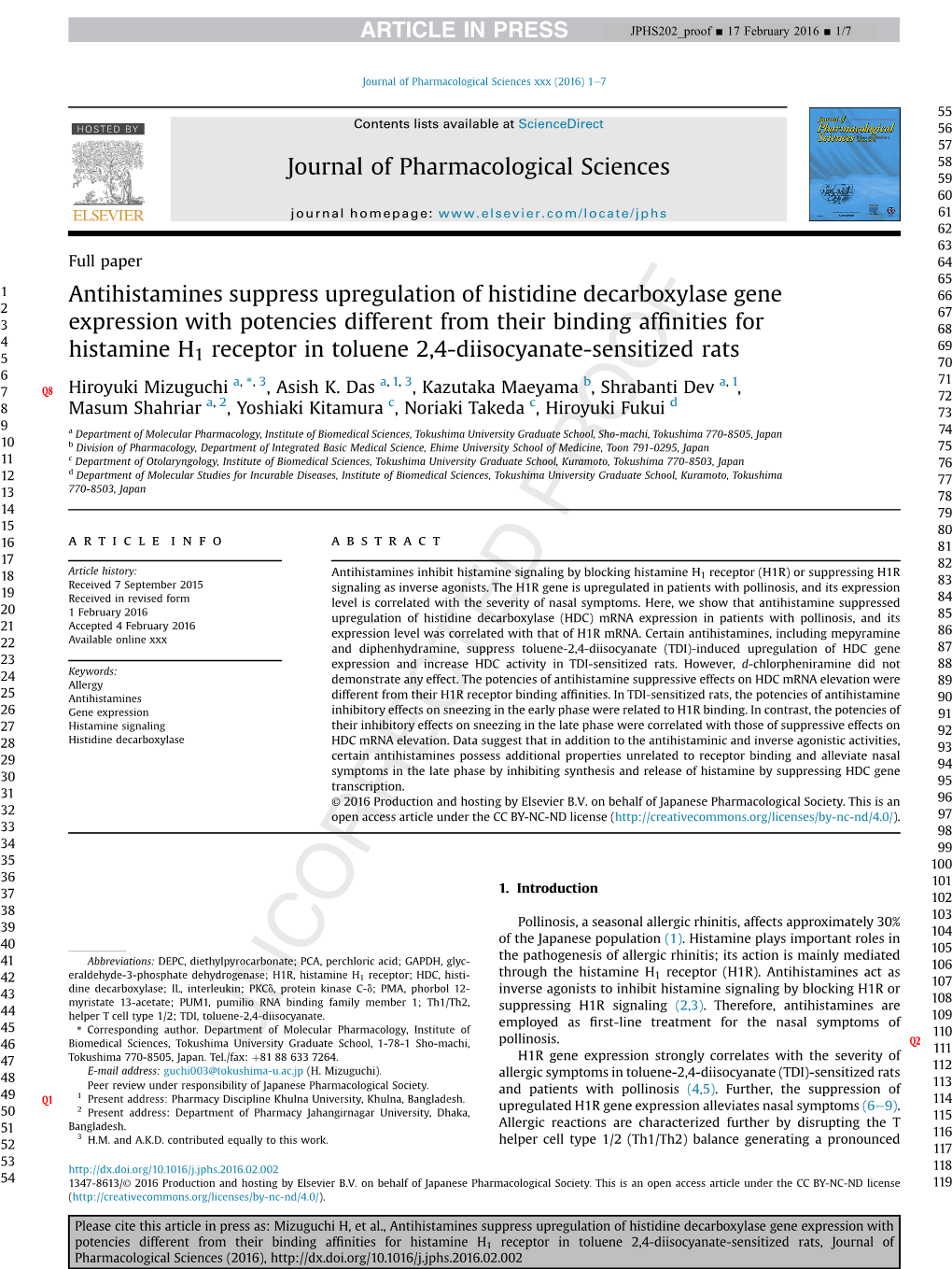 Antihistamines Suppress Upregulation of Histidine Decarboxylase Gene